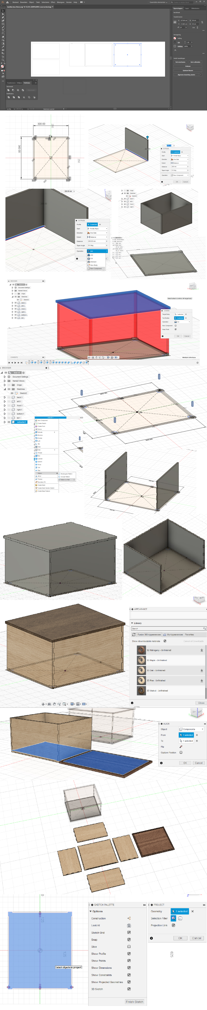 Process of using Fusion360 to create a model of a box